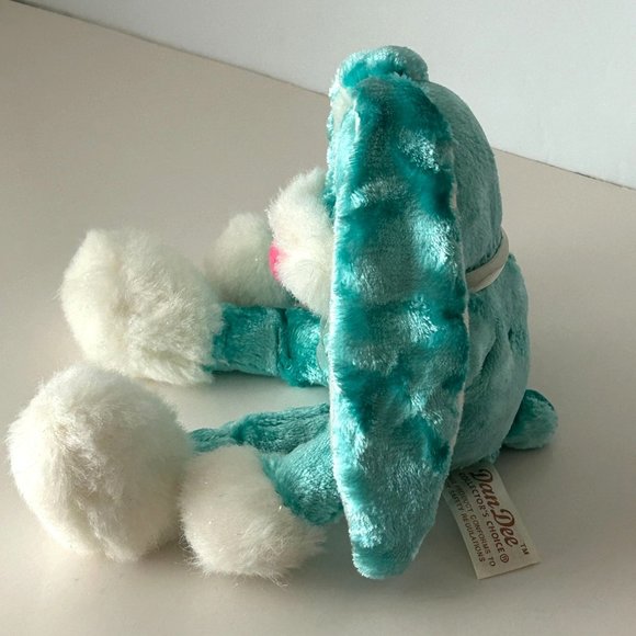 Dan Dee Teal Plush Bunny Rabbit Pink Nose & Bow Flopy Ear 11" Stuffed Animal Toy - Picture 4 of 11
